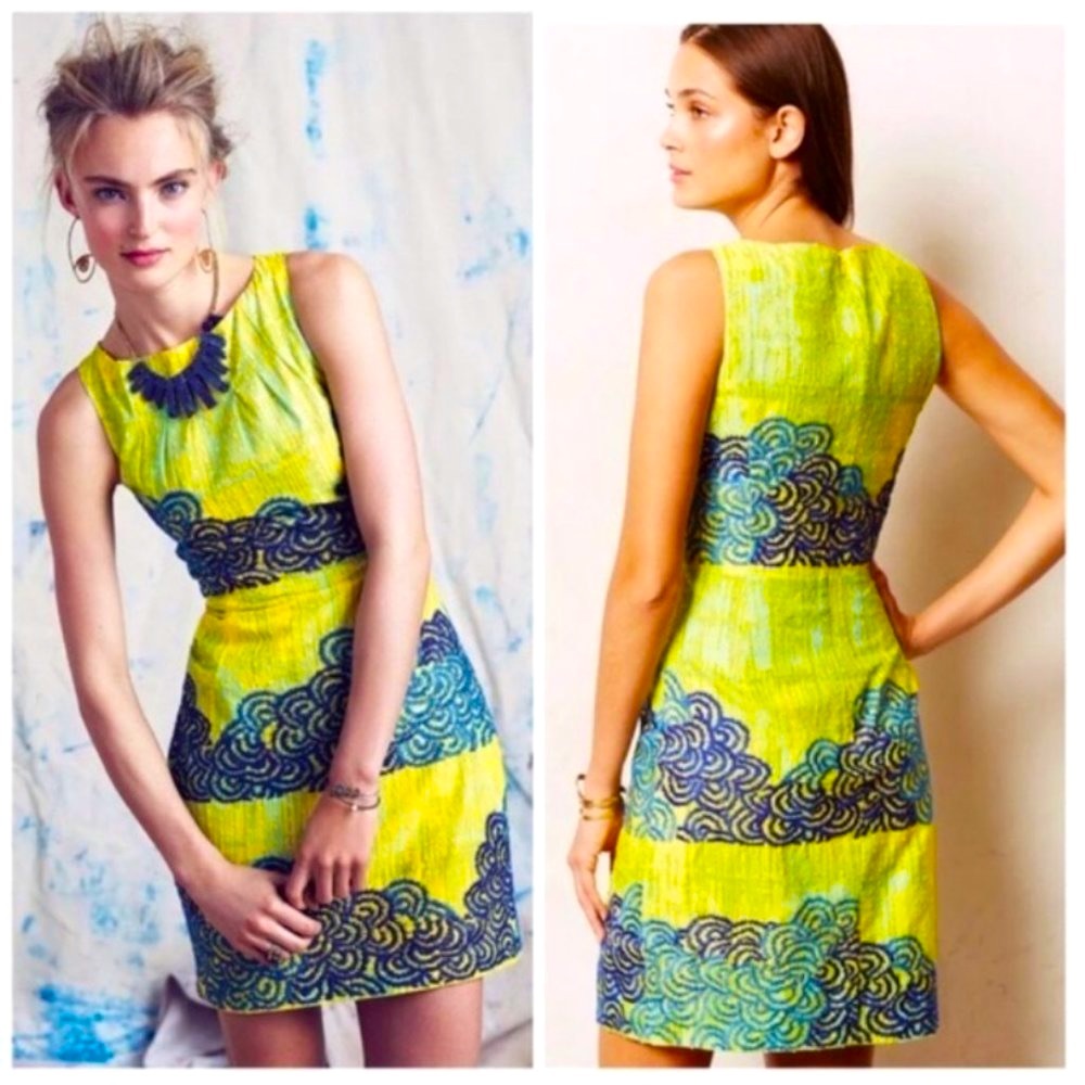 Anthropologie Tabitha Azure Scroll Mini Dress 10